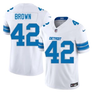 Aamaris Brown Mens Embroidery #42 White DET Jersey 368668-182