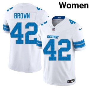 Aamaris Brown White Womens Replica #42 DET Lions Jerseys 445750-795
