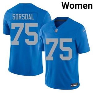 Colby Sorsdal Blue 2026 Detroit Lions Alternate #75 Women Jerseys 340468-194