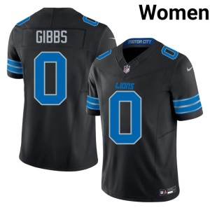Jahmyr Gibbs Defend the Den Womens Stitched #0 Black Jersey 276706-704