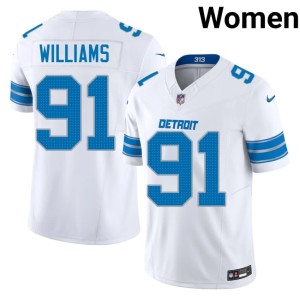 Tyleik Williams Stitched Women White Motor City Lions #91 Jerseys 804418-708