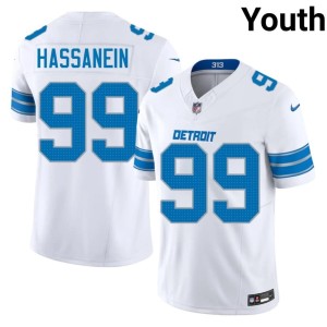 Ahmed Hassanein White NIL #99 Youth DET Jersey 206728-477