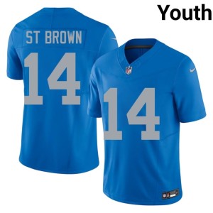 Amon-Ra St. Brown Blue Embroidery Alternate DET Lions Youth #14 Jerseys 121318-267