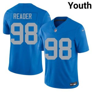DJ Reader Lions Embroidery Blue #98 Youth Alternate Jerseys 946949-938